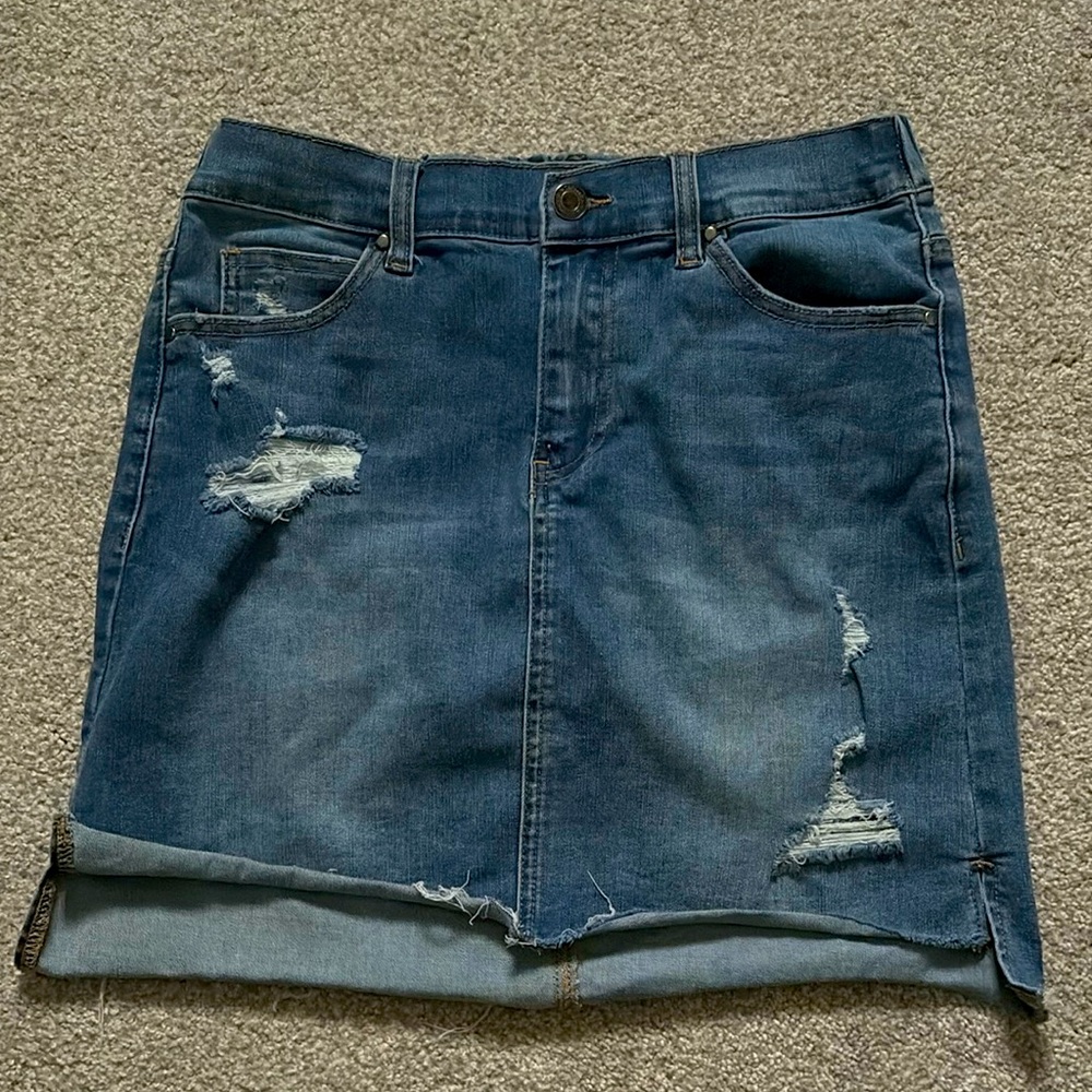 Distressed Denim Skirt